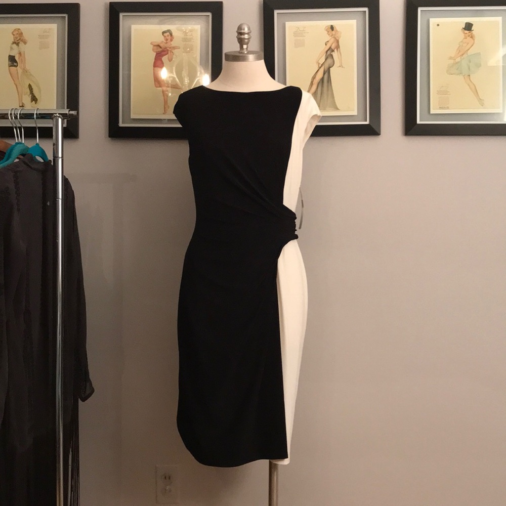 Lauren by Ralph Lauren blk/cream cap sleeve dress